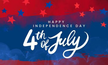 4 Temmuz Bağımsızlık Günü 'nde havai fişek ve Amerikan bayrağıyla bayrak şablonu