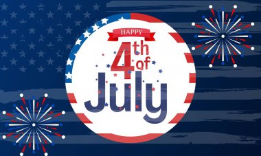 4 Temmuz Bağımsızlık Günü 'nde havai fişek ve Amerikan bayrağıyla bayrak şablonu