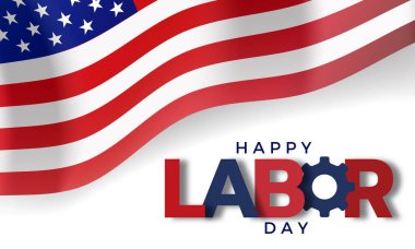 Mutlu İşçi Bayramı afiş şablonu. ABD İşçi Bayramı bayrağıyla kutlandı