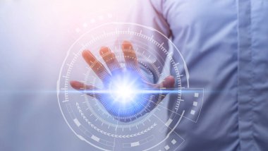 Global internet connection application and technology digital marketing, Financial and banking, Businessman holding globe on blurred background