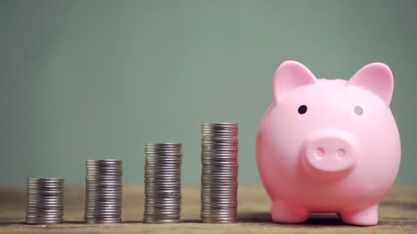 Takarítson Meg Pénzt Bankszámlát Pénzügyi Koncepció Kéz Val Érme Malac — Stock videók