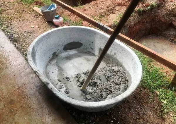 Het Mengen Van Steen Cement Zand Samen Tot Een Sterke — Stockfoto