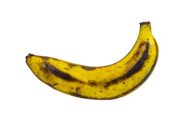 Beyaz arkaplanda çürük muz izole edilmiş, kırpma yolu