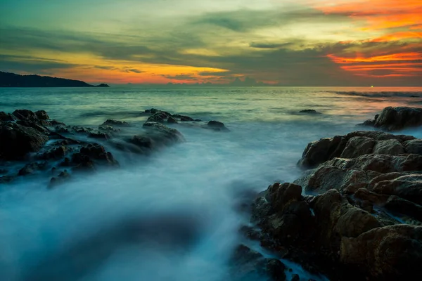 Seascape landscape nature with color of cloud sunset and sky, Green Reings Supreme, Trend color of the year background,