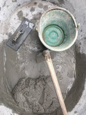 İnşaat konsepti, beton, çimento, kum karışımı inşaat için güçlü bir beton, çimento tozu.