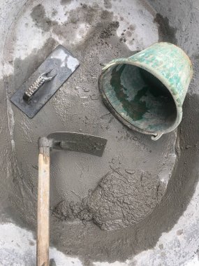 İnşaat konsepti, beton, çimento, kum karışımı inşaat için güçlü bir beton, çimento tozu.