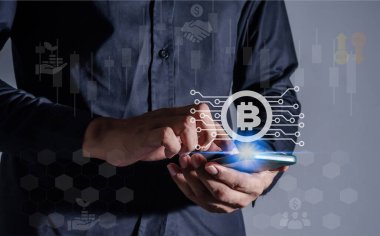 Şifreli para ve bitcoin paralarına çevrimiçi yatırımcılar, internet ve ağları kullanarak internet üzerinden şifreli para ticareti yapmak için cep telefonu kullanan yatırımcılar