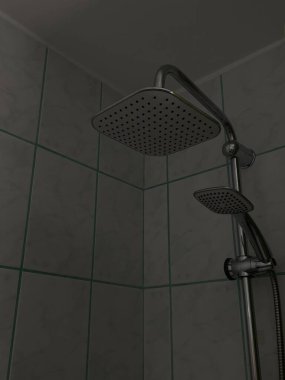 Duş başlığı ve fayansları olan modern banyo