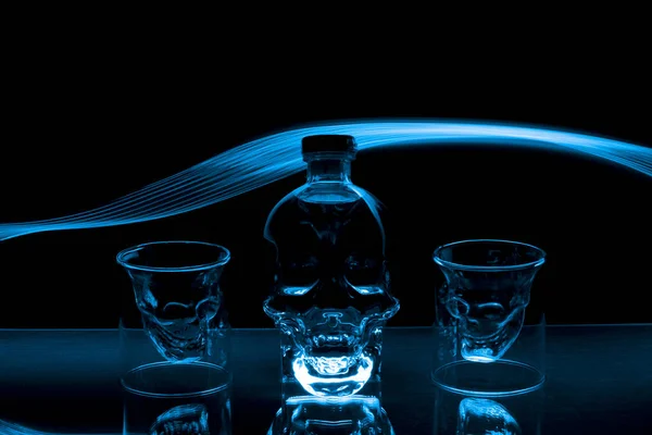 Vodka Testa Cristallo Sfondo Nero Con Lightpainting Led — Foto Stock