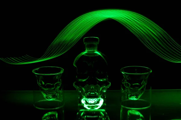 Vodka Testa Cristallo Sfondo Nero Con Lightpainting Led — Foto Stock