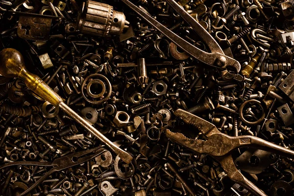 Sürgülerin Fındıkların Vidaların Yıkama Makinelerinin Metal Aletlerin Arka Planı — Stok fotoğraf