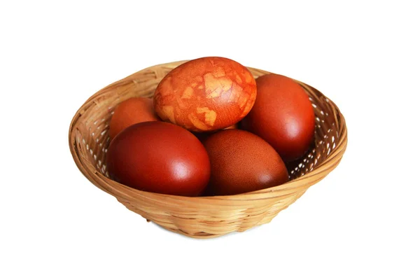 Easter Basket Naturally Dyed Easter Eggs Isolated White Background ストックフォト