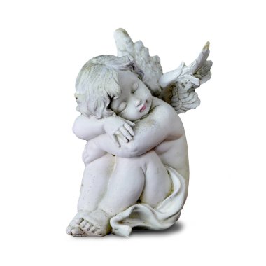 Beyaz arkaplanda izole edilmiş melek figürü  