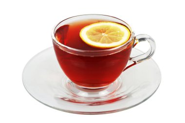 Beyaz arka planda izole edilmiş bir fincan çay.   