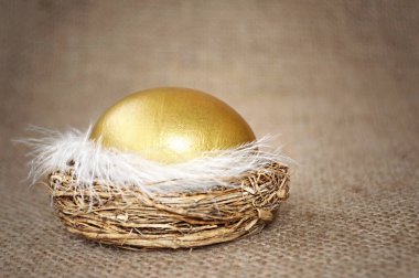Altın Paskalya yumurtası ve yuvadaki tüy 