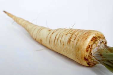 beyaz zemin üzerine maydanoz kökü