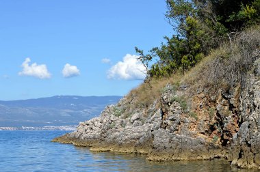 Güneşli bir günde kayalık kıyı manzarası 