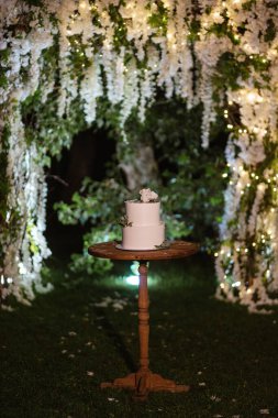 Yeni evlilerin düğününde düğün pastası.