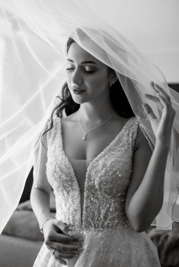 morning of the bride with the creation of the image of makeup and the creation of hairstyles