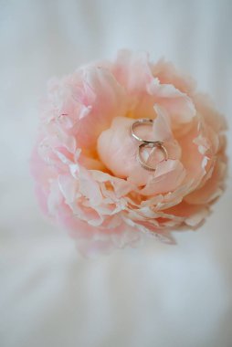 Nikah yüzükleri ve düğün dekoru.