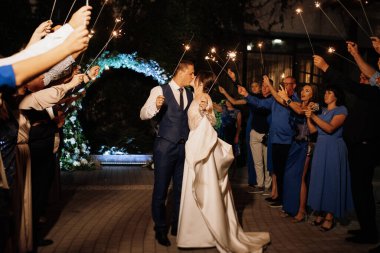 newlyweds at a wedding in the corridor of sparklers