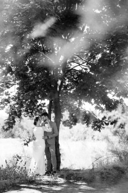 Bir erkek ve bir kız yeni evliler yazın ormanda yürüyorlar.