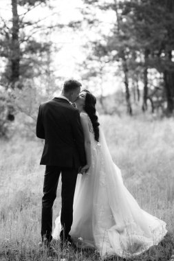 Genç bir çift, bir adam ve bir kız nehir kenarındaki yeşil tepeler boyunca yürüyorlar.