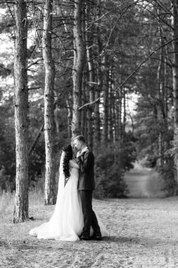 Genç bir çift, bir adam ve bir kız nehir kenarındaki yeşil tepeler boyunca yürüyorlar.