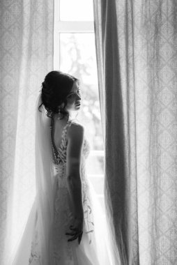 morning of the bride with the creation of the image of makeup and the creation of hairstyles