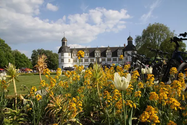 stock image paderborn, nrw, germany, may, 09th. 2024, beer festival in the castle park of schlo neuhaus with many visitors and guests