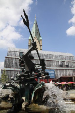 paderborn, nrw, germany, june, 28th, 2024, city view with cathedral square, diocesan museum and neptune fountain, clipart