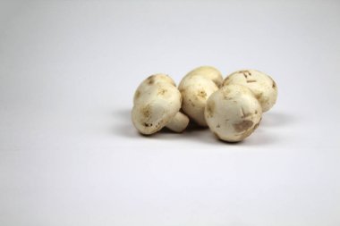 Beyaz arka planda yığında mantarlar var.