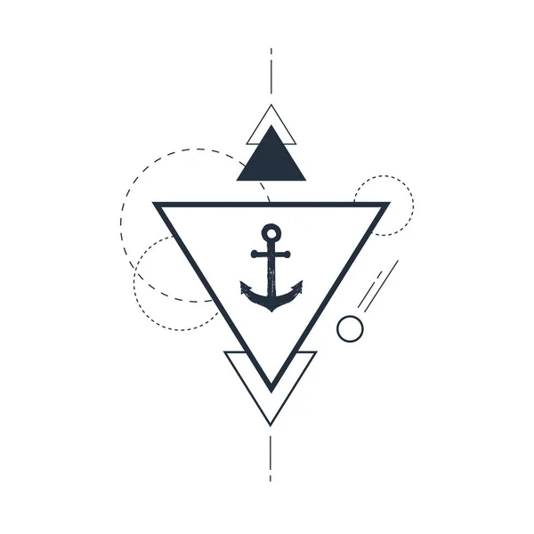 三角形のテクスチャベクトル図で海図アンカーを手描き 幾何学的線形スタイル — ストックベクタ