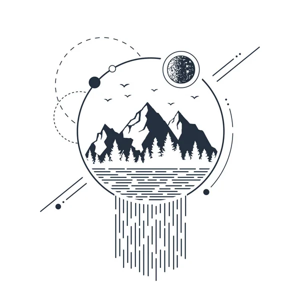 Montañas Dibujadas Mano Abetos Ilustraciones Vectoriales Texturizadas Isla Abstracta Espacio — Vector de stock