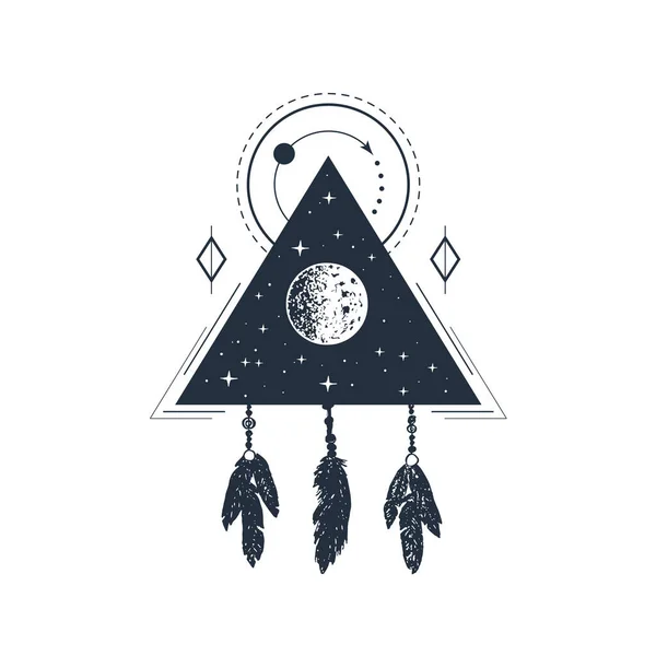 Étiquette Inspirée Dessinée Main Avec Lune Étoiles Dans Une Illustration — Image vectorielle