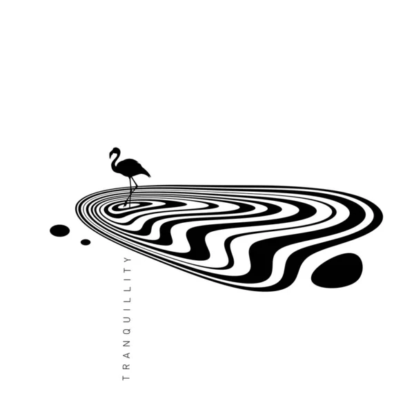 Hypnotic Optical Vector Illustration Multidimensional Waves Formed Pond Flamingo Tranquility Stock Vektory
