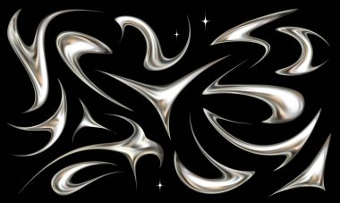 Set of neotribal metallic elements. Tattoo style chrome vector illustrations. clipart