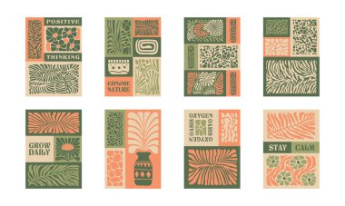 BloomBlock 'lar, soyut botanik duvar resimleri. Doğal toprak renklerinde modern çiçek estetik vektör çizimleri.