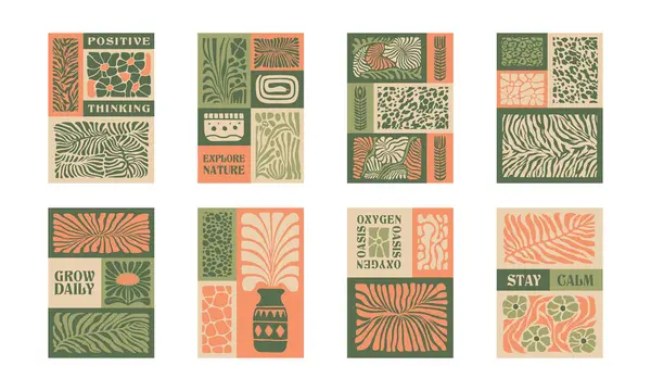 BloomBlock 'lar, soyut botanik duvar resimleri. Doğal toprak renklerinde modern çiçek estetik vektör çizimleri.