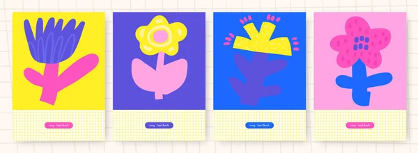 Schulbuch Hefteinbände Mit Blühenden Blumen Niedliche Handgezeichnete Doodle Seite Postkarte — Stockvektor