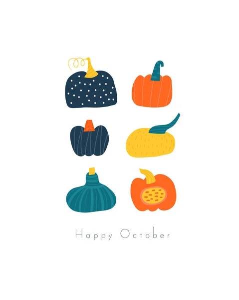 Autumn Postcard Cute Hand Drawn Doodle Pumpkins Autumnal Cover Page — Stock Vector