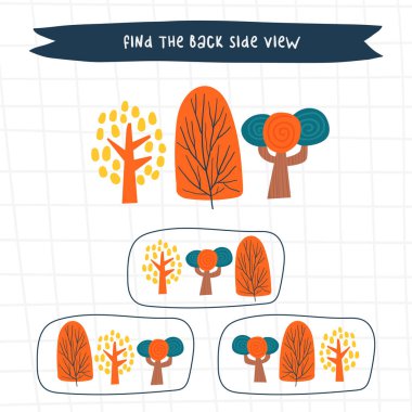 Çocuklar için mantıklı bir oyun. Şirin bir el çizimi ağaçlı komik bir yapboz. Eğitim programı, zihin görevi, bilmece, strateji sınavı, zihinsel test, meydan okuma, IQ oyuncağı, çocuklar için beyin eğitmeni