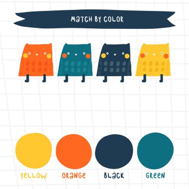 Çocuklar için renk oyunu öğren. Güzel el çizimi, baykuşlu komik bir yapboz. Eğitim programı, zihin görevi, bilmece, strateji sınavı, zihinsel test, meydan okuma, IQ oyuncağı, çocuklar için beyin eğitmeni