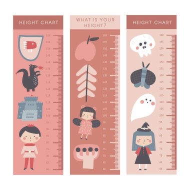 Çocuk boyu uzunluğu, santimetre, prens, cadı, peri, hayalet, ejderha, kale, elma, ağaç, güve, kafatası peri masalı hayali hayvanlar çocuklar için karakterler