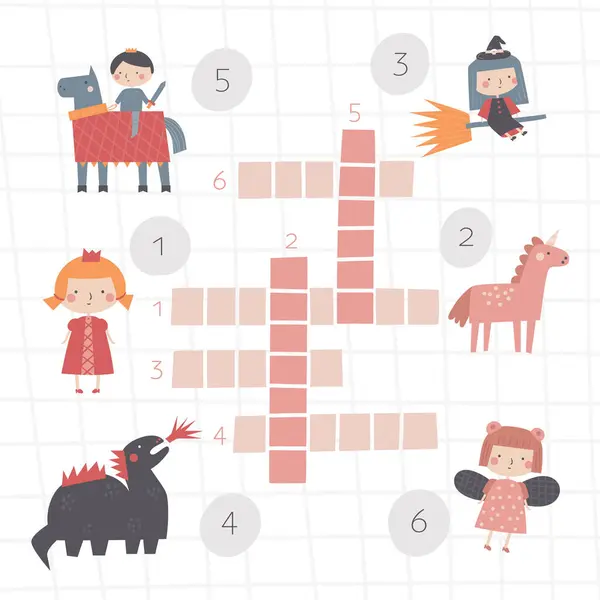 Conte Fées Mots Croisés Magiques Pour Les Enfants Puzzle Recherche — Image vectorielle