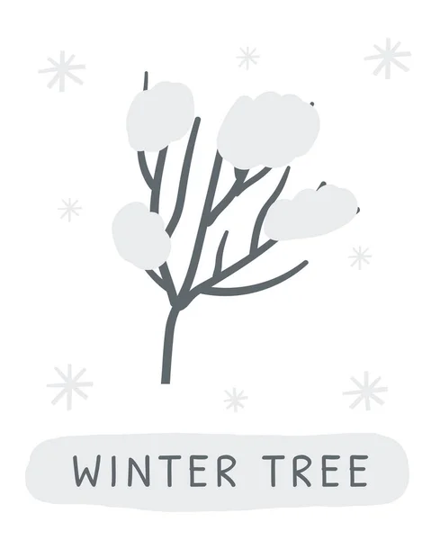 Winterkarteikarte Englische Wörter Für Kinder Lernen Niedliche Handgezeichnete Doodle Bildungskarte — Stockvektor