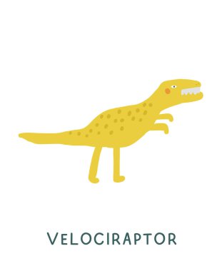 Dinozor hafıza kartı Jurassic dönemi. Çocuklar için İngilizce kelimeler öğreniyorum. Velociraptor dino ile güzel bir el çizimi eğitim kartı. Anaokulu öğrenme materyali. Parmak izi için garip nesli tükenmiş hayvan kartı