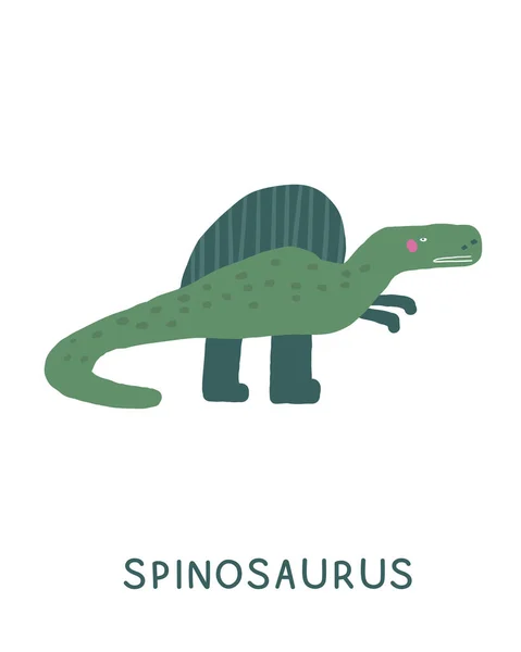 Jurassic Period Dinosaur Flashcard Learning English Words Kids Cute Hand — Stock Vector