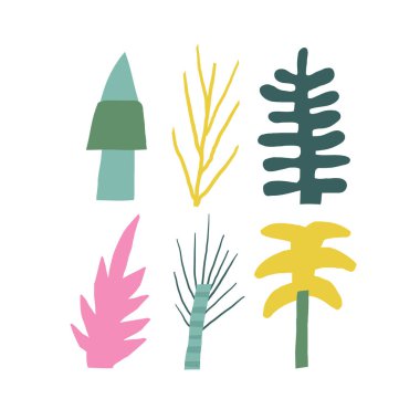 Komik elli şirin dinozor kartpostalı uçan dinazor, bitkiler, palmiye, pterodactyl. Jura dönemi kapağı, şablon, afiş, poster, baskı. Çocuklar için soyu tükenmiş hayvan geçmişi