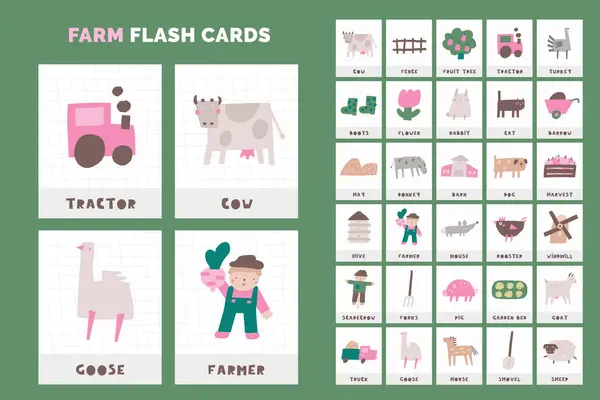Apprenez Les Animaux Ferme Les Objets Jeu Cartes Éclair Apprendre — Image vectorielle